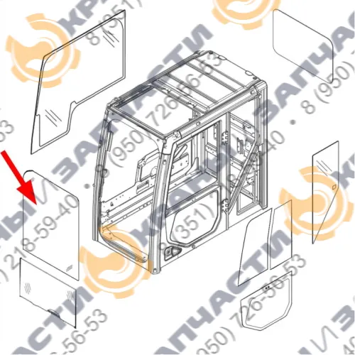 Стекло лобовое верхнее CAT 320, 320GC, 323, 323GC, 336, 336GC Caterpillar