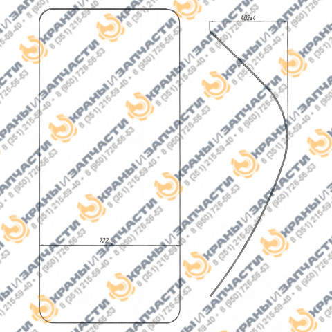 Стекло лобовое триплекс (722x1605) 7мм для автокрана Челябинец заказать по оптовой цене с доставкой по всей России и СНГ
