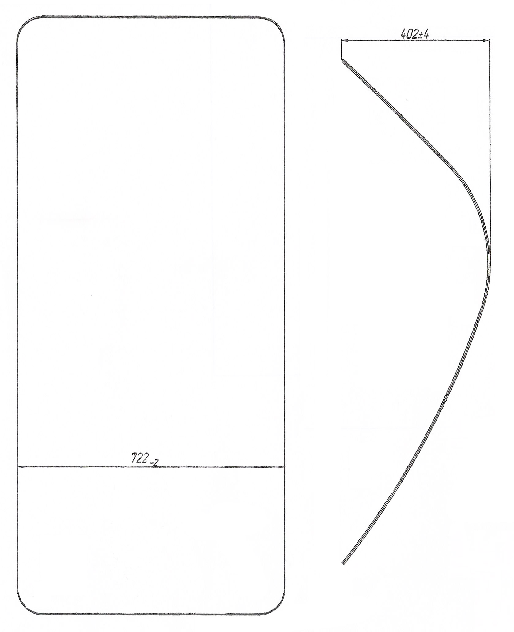 Стекло лобовое триплекс (722x1605) 7мм для автокрана Челябинец