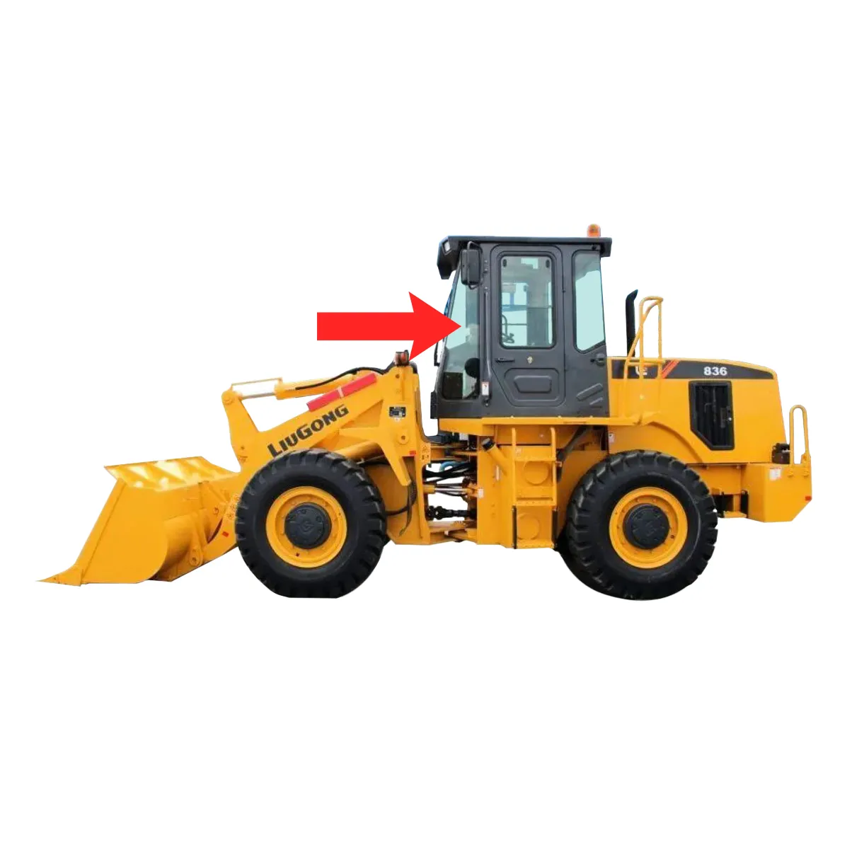 Стекло лобовое левое (закаленное) для погрузчика фронтального LiuGong 836