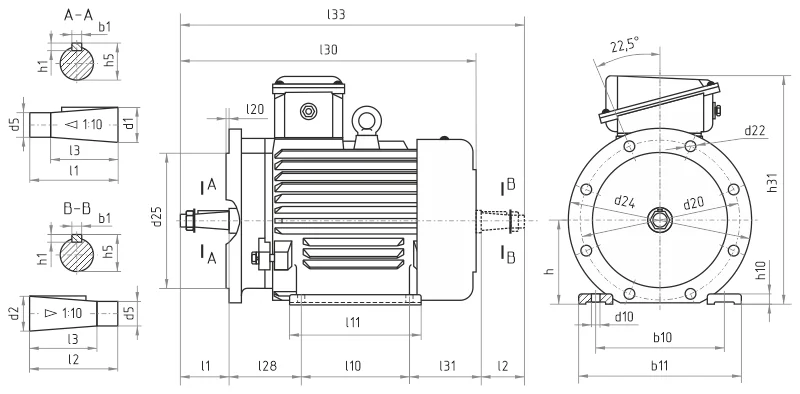 Габаритные размеры крановых электродвигателей МТН, MTF, AMTН, MTKH IM2003-2004