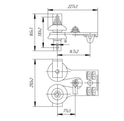 Габаритные и присоединительные размеры токоприёмника ТКН-12Б-1