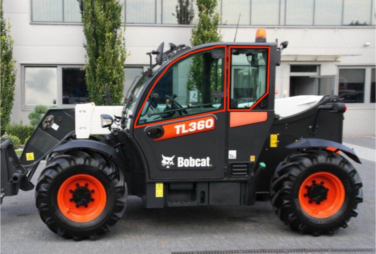 Стекло кузовное левое заднее (закаленное) для погрузчика телескопического Bobcat TL360, TL470