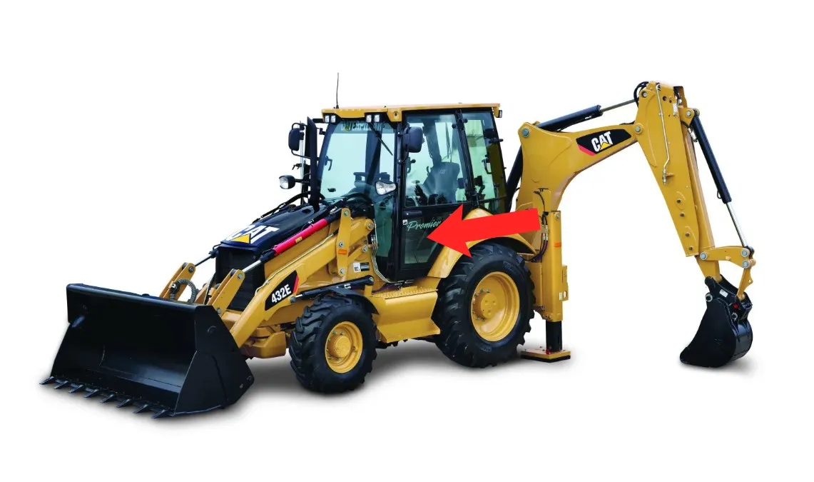 Стекло дверное левое нижнее (закаленное) 2059588P для экскаватора-погрузчика Caterpillar 428e, 432e, 434e, 444e 2006