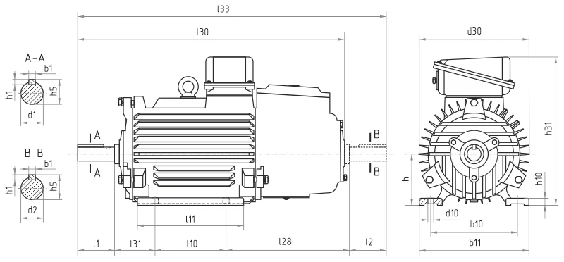 Габаритные размеры крановых электродвигателей МТН, MTF, AMTН, MTKH IM1001-1002