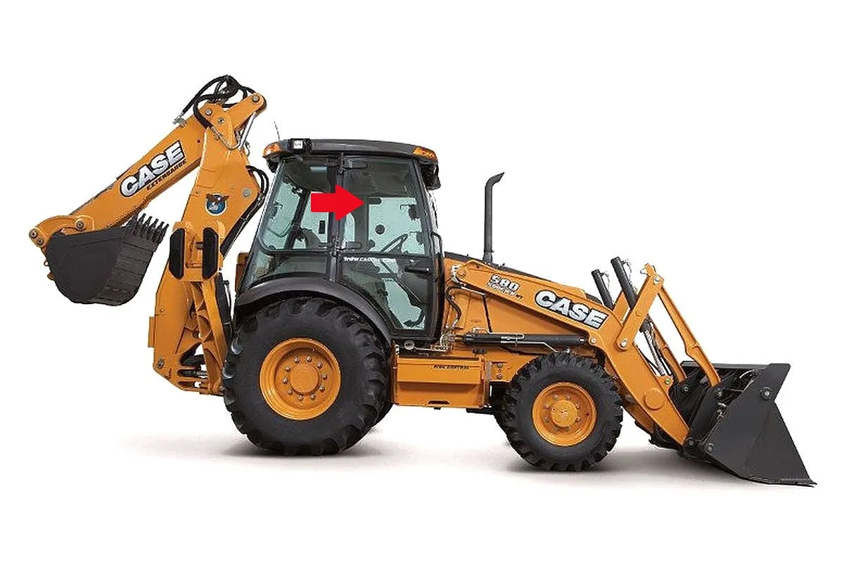 Стекло дверное верхнее правое без выреза снизу (закаленное) 85801626 для экскаватора-погрузчика Case 580R, Case 580T, Case 580SR, Case 695SR, Case 580ST, Case 590ST, Case 695ST