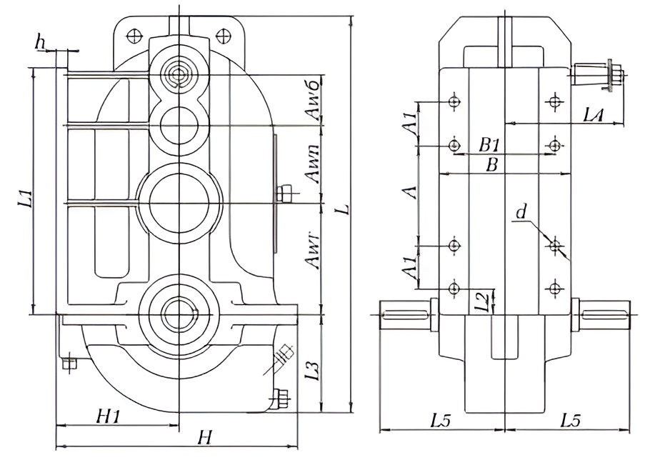 Габаритные и присоединительные размеры редуктора ВК-550
