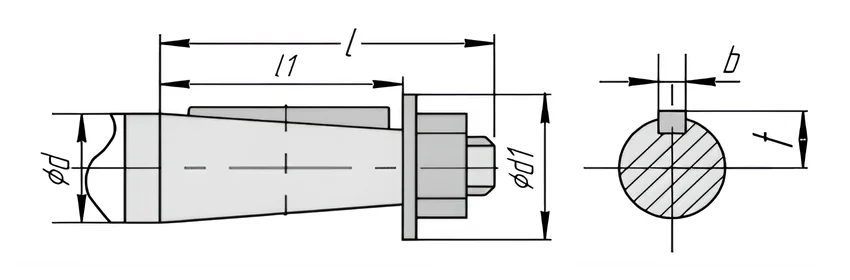 Присоединительные размеры конических валов редуктора ВКУ