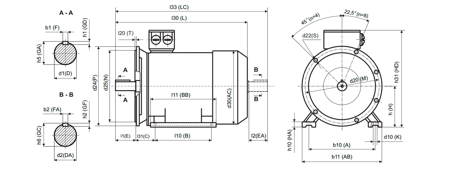Габаритные размеры общепромышленного электродвигателя АИР IM2081