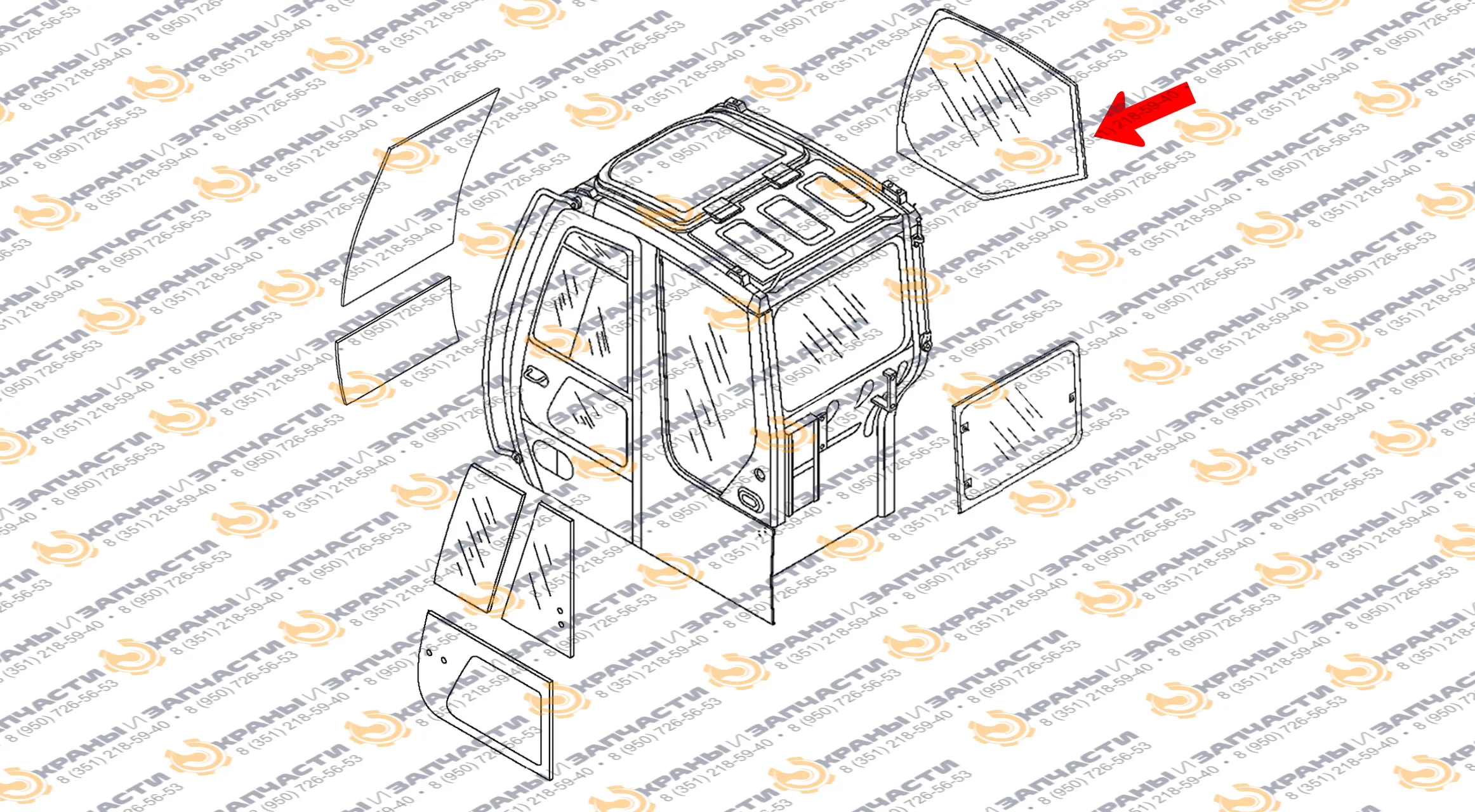 Cтекло правое для экскаватора John Deere 75C, 80C, 135C RTS, 225 CLC RTS