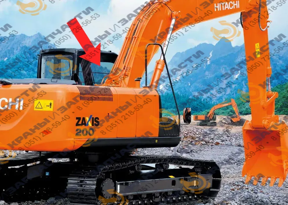 Стекло правое кузовное возле стрелы (закаленное) YA00001496LHE для экскаватора Hitachi Zaxis 180, 200, 210, 240, 250, 270, 280, 300, 330, 350, 400, 470 3G-5G