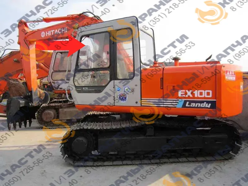 Стекло дверное верхнее подвижная форточка ближе в лобовому (закаленное) для экскаватора Hitachi EX100, 120, 200, 300-5