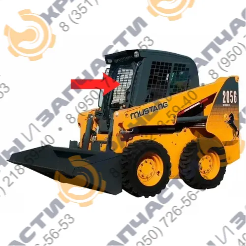 Стекло лобовое Рамка РФ (закаленное) для мини-погрузчика Mustang 2056, 2066, 2086