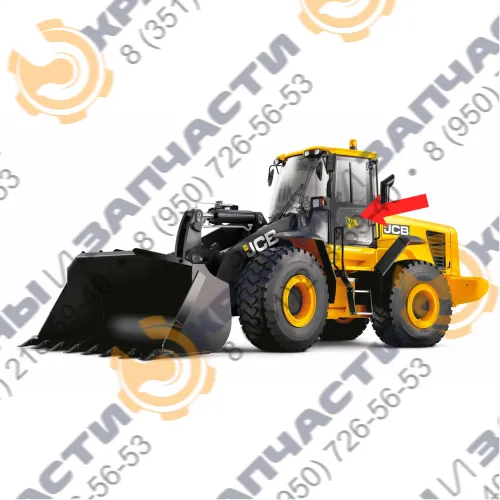 Стекло дверное левое с вырезом под форточку и рамкой с форточкой большое в сборе (закаленное) для погрузчика фронтального JCB 456xz