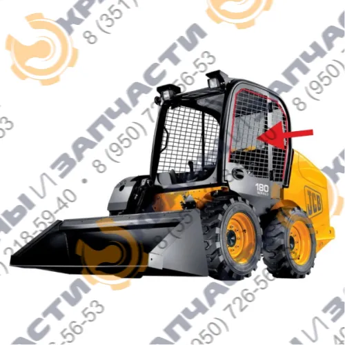 Стекло дверное левое закаленное без выреза JCB 1110Т, Robot 160, 180, 190, 220