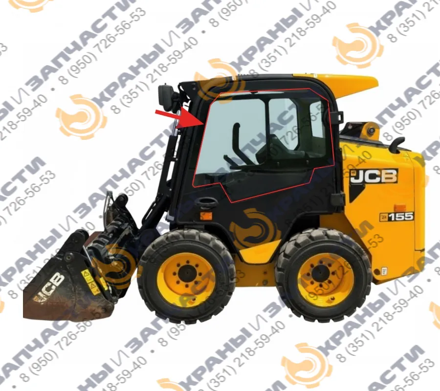 Стекло двери левое с вырезом для форточки JCB EcoRobot 155, 255, 260