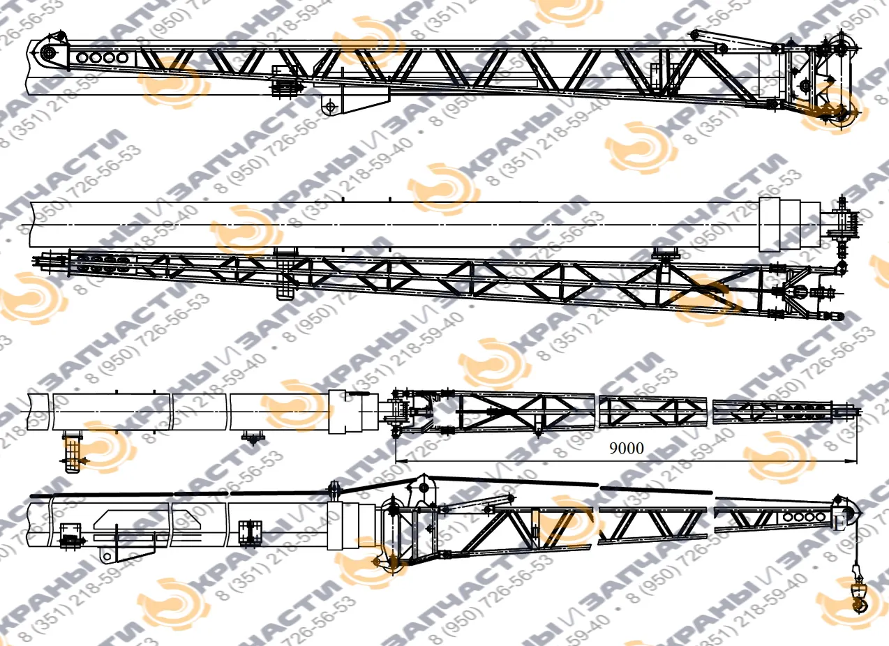 Решетчатый удлинитель 9 м, гусек автокрана Ульяновец МКТ-20, МКТ-25, МКТ-30, МКТ-40, МКТ-50