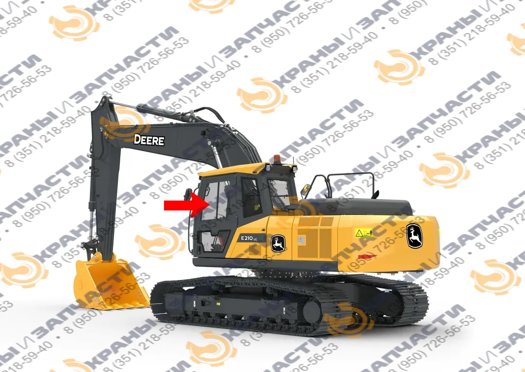 Стекло дверное левое верхнее форточка ближе к лобовому стеклу (закаленное) для экскаватора John Deere e210lc, е240lc, e260lc, e300lc, e330lc, e360lc