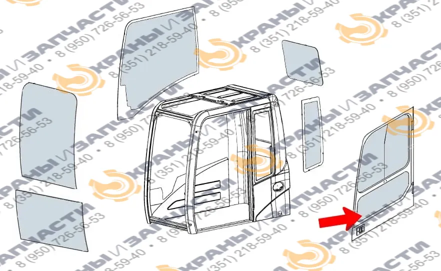 Стекло дверное левое нижнее редкая кабина (закаленное) для экскаватора Caterpillar 320DL, 324DL, 325DL, 329DL, 336DL, 320EL, 324EL, 325EL, 329EL, 336EL
