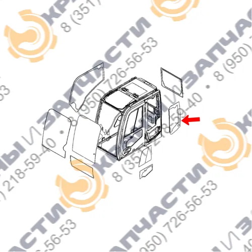 Стекло кузовное заднее левое за дверью (закаленное) для экскаватора John Deere lc200d, lc240d, lc260d, lc300d, lc330d, lc360d