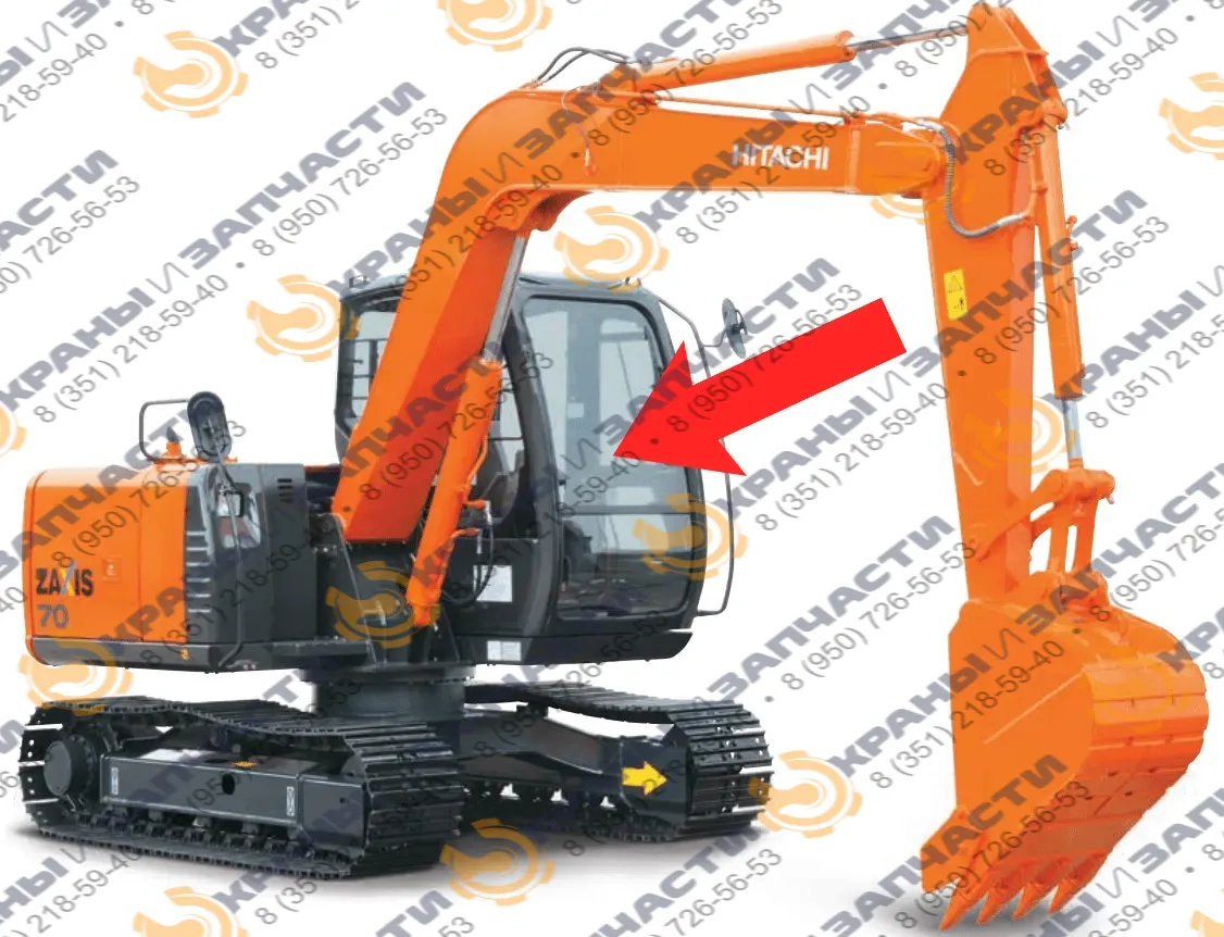 Стекло лобовое нижнее (закаленное) для экскаватора Hitachi Zaxis ZX70, 75lc
