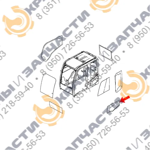 Стекло дверное левое нижнее (закаленное) YA00001499 для экскаватора John Deere lc200g, lc240g, lc260g, lc300g, lc330g, lc360g