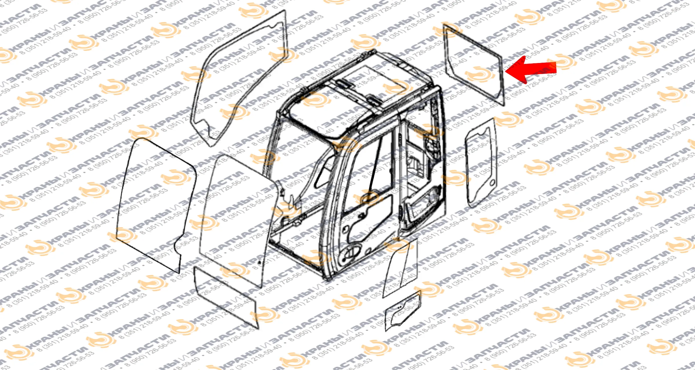 Стекло заднее (закаленное) для экскаватора John Deere lc200d, lc240d, lc260d, lc300d, lc330d, lc360d