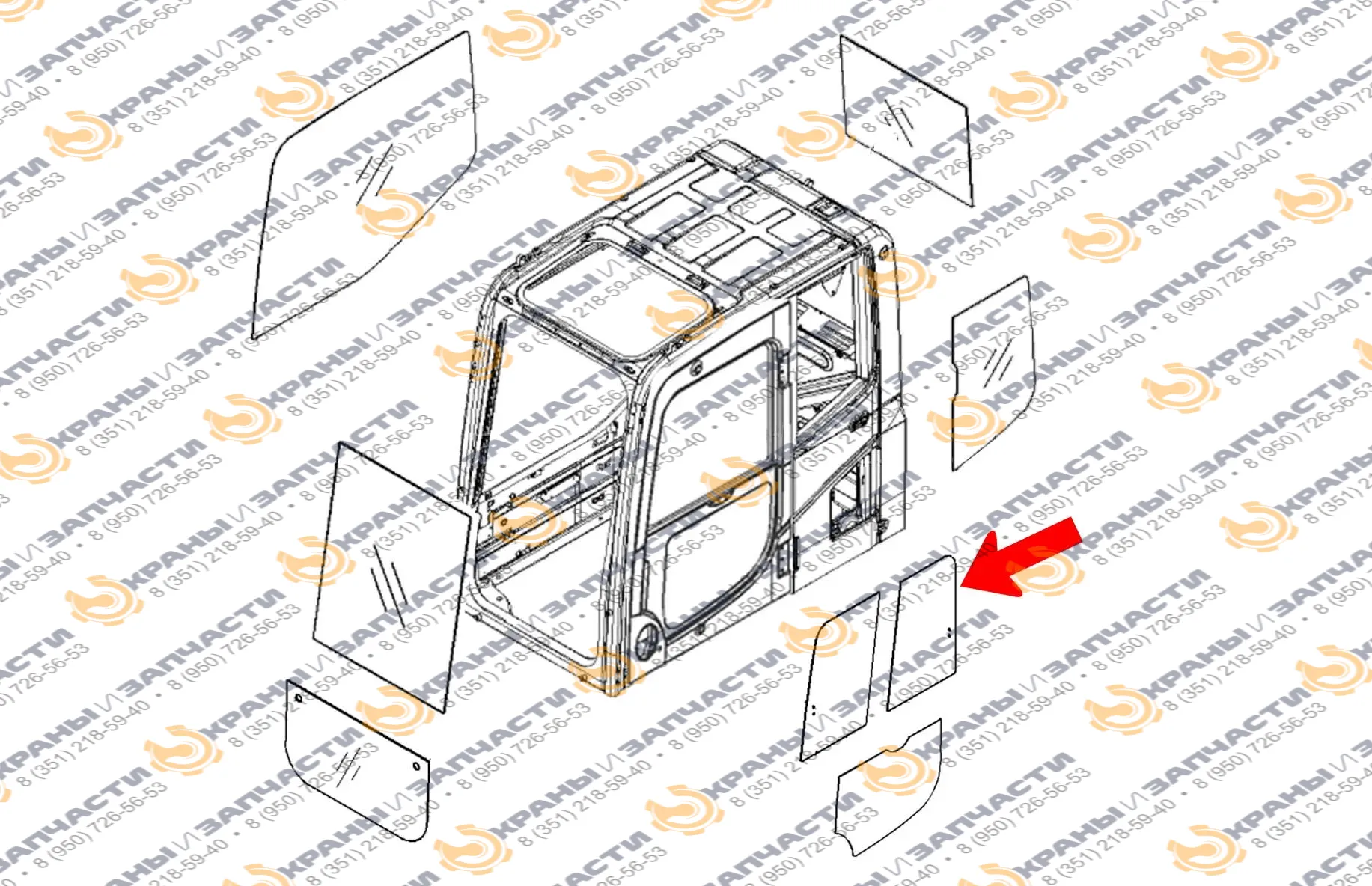 Стекло дверное левое верхнее форточка ближе к заднему стеклу оригинал (закаленное) 20Y-54-52840 для экскаватора Komatsu PC200-7, PC400-7, PC220LC-7, PC300-7, PC210-7, PC220-7, PC360-7, PC200LC-7, PC270-7, PC400LC-7, PC300LC-7, PW160-7, PW200-7, PC130-7, P