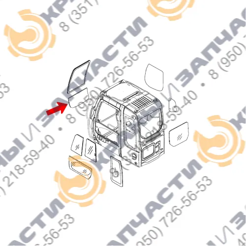 Стекло лобовое нижнее (закаленное / триплекс) для экскаватора John Deere lc200, lc240, lc260, lc300, lc330, lc360