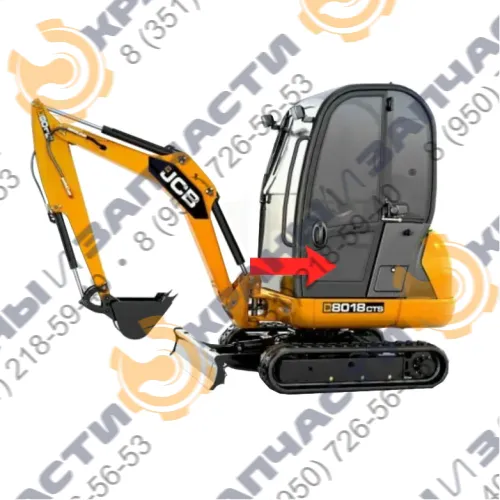 Стекло дверное левое нижнее (закаленное) для мини-экскаватора JCB 8018cts