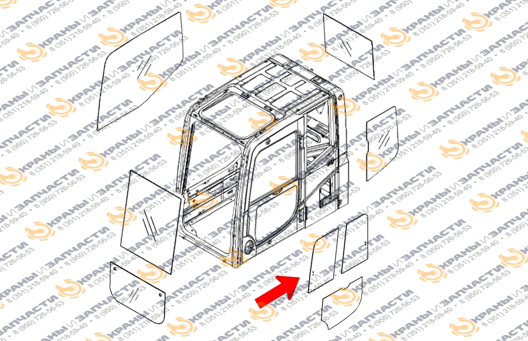 Стекло дверное левое верхнее форточка ближе к лобовому стеклу оригинал (закаленное) 20Y-53-12850 для экскаватора Komatsu PC210-8, PC210LC-8, PC240LC-8, PC290LC-8, PC200-8, PC220-8, PC200LC-8, PC220LC-8, PC300LC-8, PC350LC-8, PC130-8, PC270-8, PC300-8, PC4