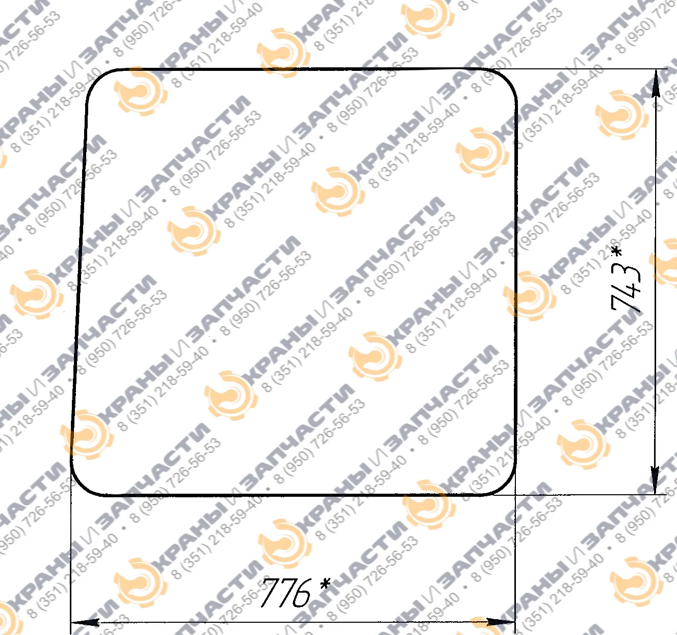 Стекло заднее большое ТМ10.59.159 5мм (776x743) кабины бульдозера ТМ 10