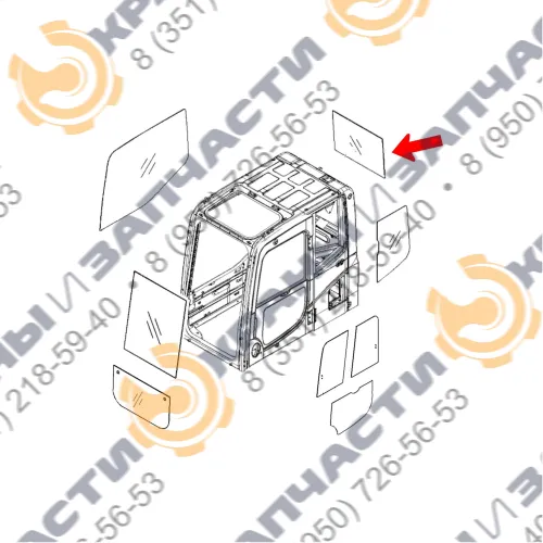 Стекло заднее оригинал (закаленное) 20Y-53-11271 для экскаватора Komatsu PC210-8, PC210LC-8, PC240LC-8, PC290LC-8, PC200-8, PC220-8, PC200LC-8, PC220LC-8, PC300LC-8, PC350LC-8, PC130-8, PC270-8, PC300-8, PC400-8, PC400LC-8,- PC450LC-8.