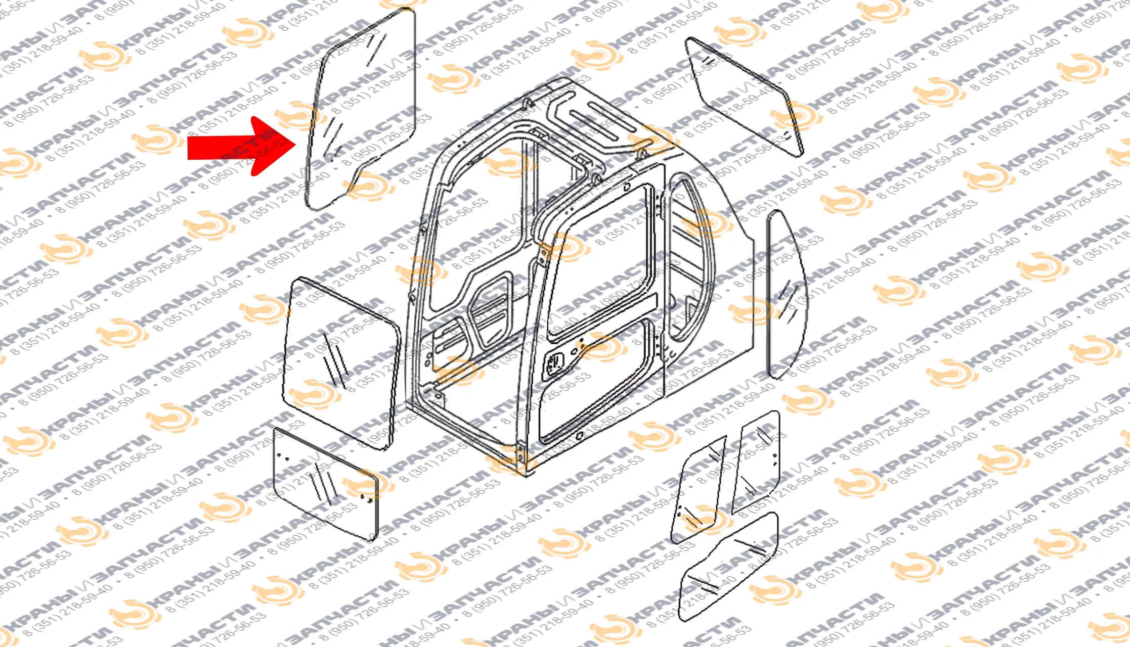 Стекло правое 20Y-54-35132 для Komatsu PC200-6, PC300-6, PC400-6