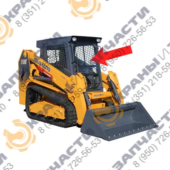 Стекло лобовое с отверстиями (закаленное) для мини-погрузчика Mustang 1750RT, 2100RT