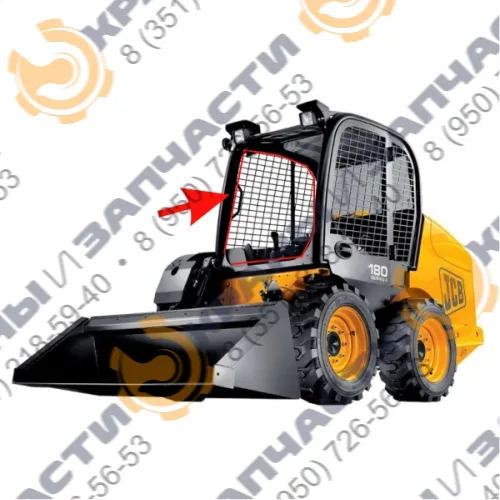 Стекло кузовное правое закаленное мини-погрузчика JCB 1110Т, Robot 160, 180, 190, 220