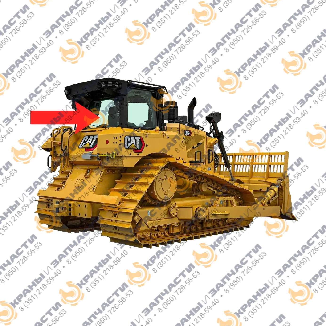 Стекло заднее цельное под резинку (закаленное) для бульдозера Caterpillar D6R