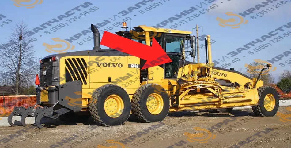 Стекло дверное нижнее правое (закаленное) для автогрейдера Volvo G976