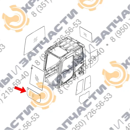 Лобовое стекло нижнее оригинал (закаленное / триплекс) 20Y-53-11611 для экскаватора Komatsu 