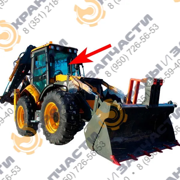 Стекло лобовое экскаватора-погрузчика RedStar 4CX