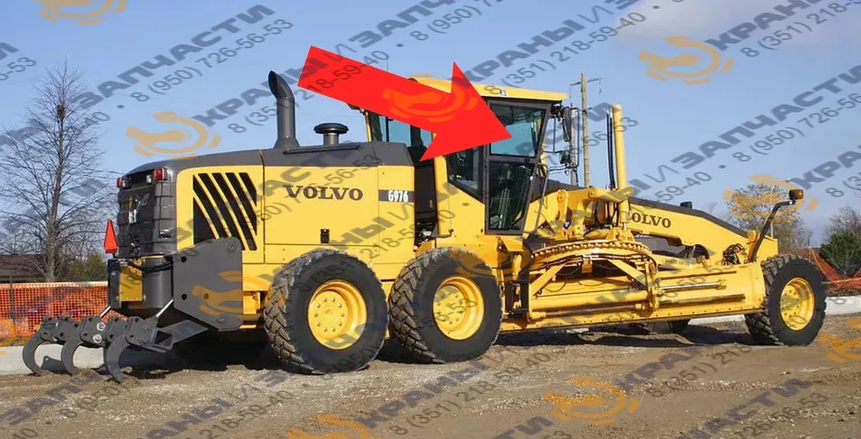 Стекло дверное верхнее правое (закаленное) для автогрейдера Volvo G976