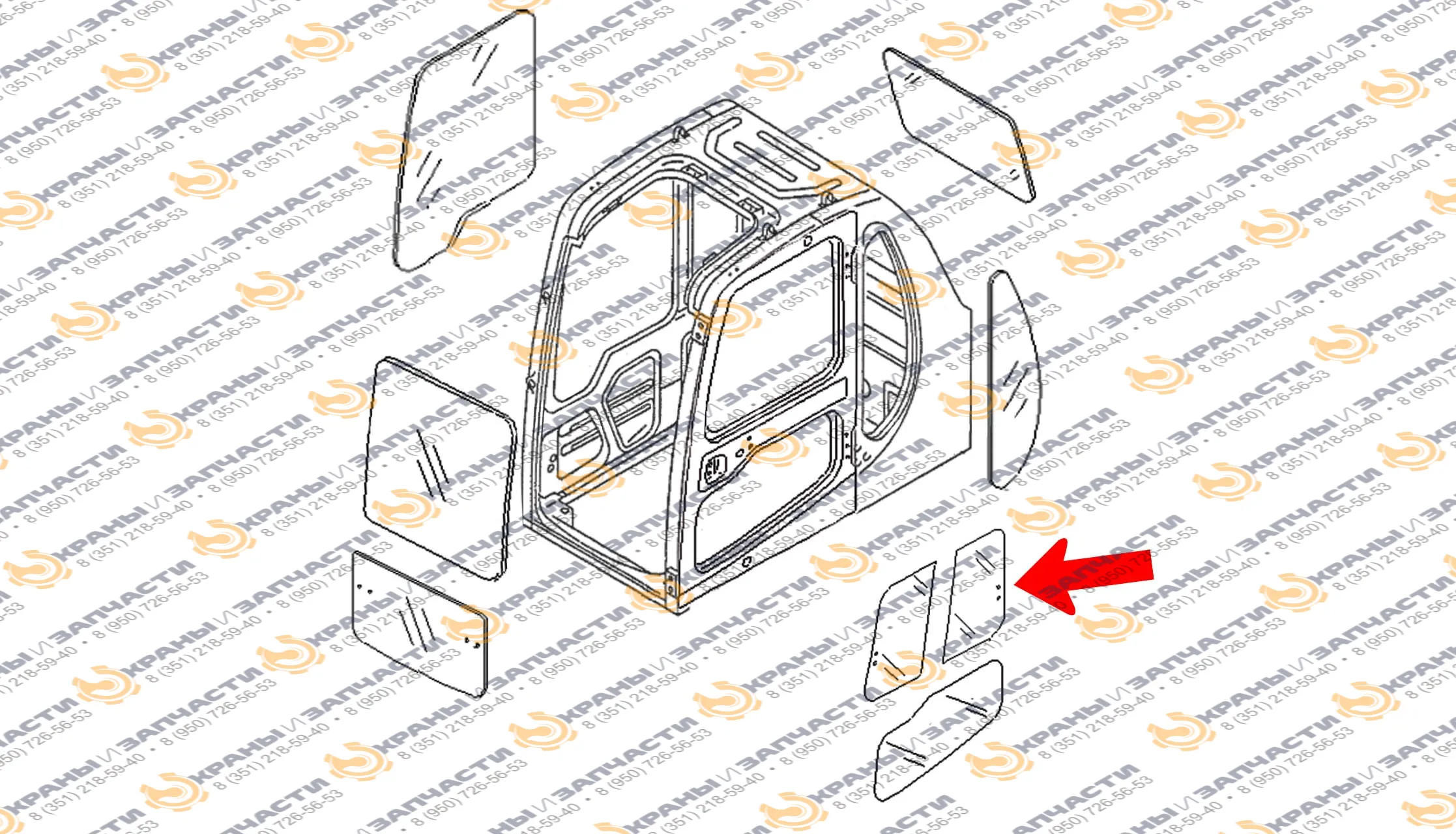 Стекло двери верхнее заднее 20Y-54-35821 для Komatsu PC200-6, PC300-6, PC400-6