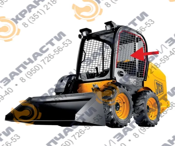 Стекло дверное левое закаленное без выреза JCB 1110Т, Robot 160, 180, 190, 220