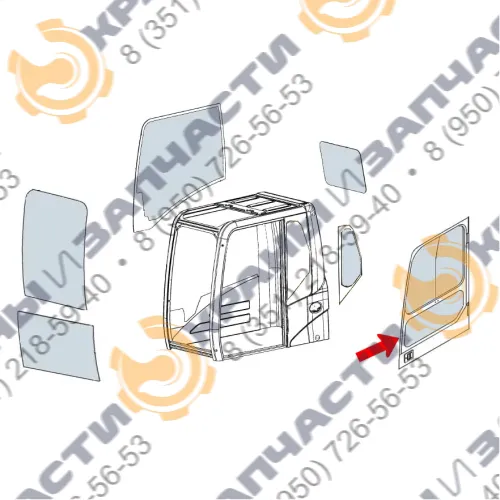 Стекло дверное нижнее левое ( закаленное) для экскаватора Sdlg LG6210E, LG6250E