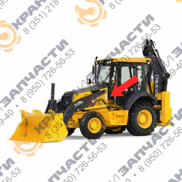 Стекло лобовое левое нижнее (закаленное) для экскаватора-погрузчика John Deere 315SК, 325SК