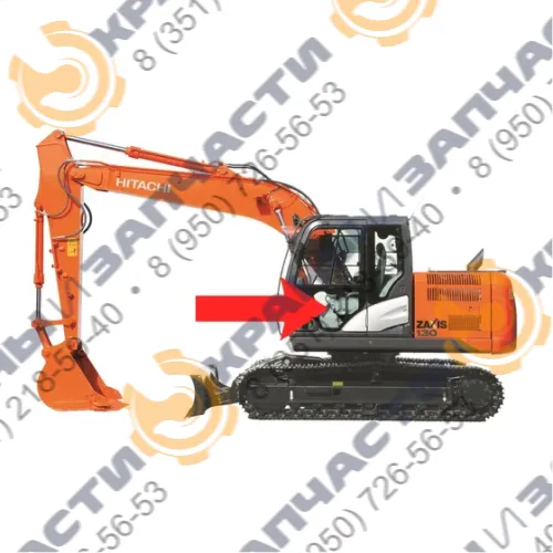 Стекло дверное нижнее левое (закаленное) для экскаватора Hitachi Zaxis ZX130, 140, 160, 180, 225, W1
