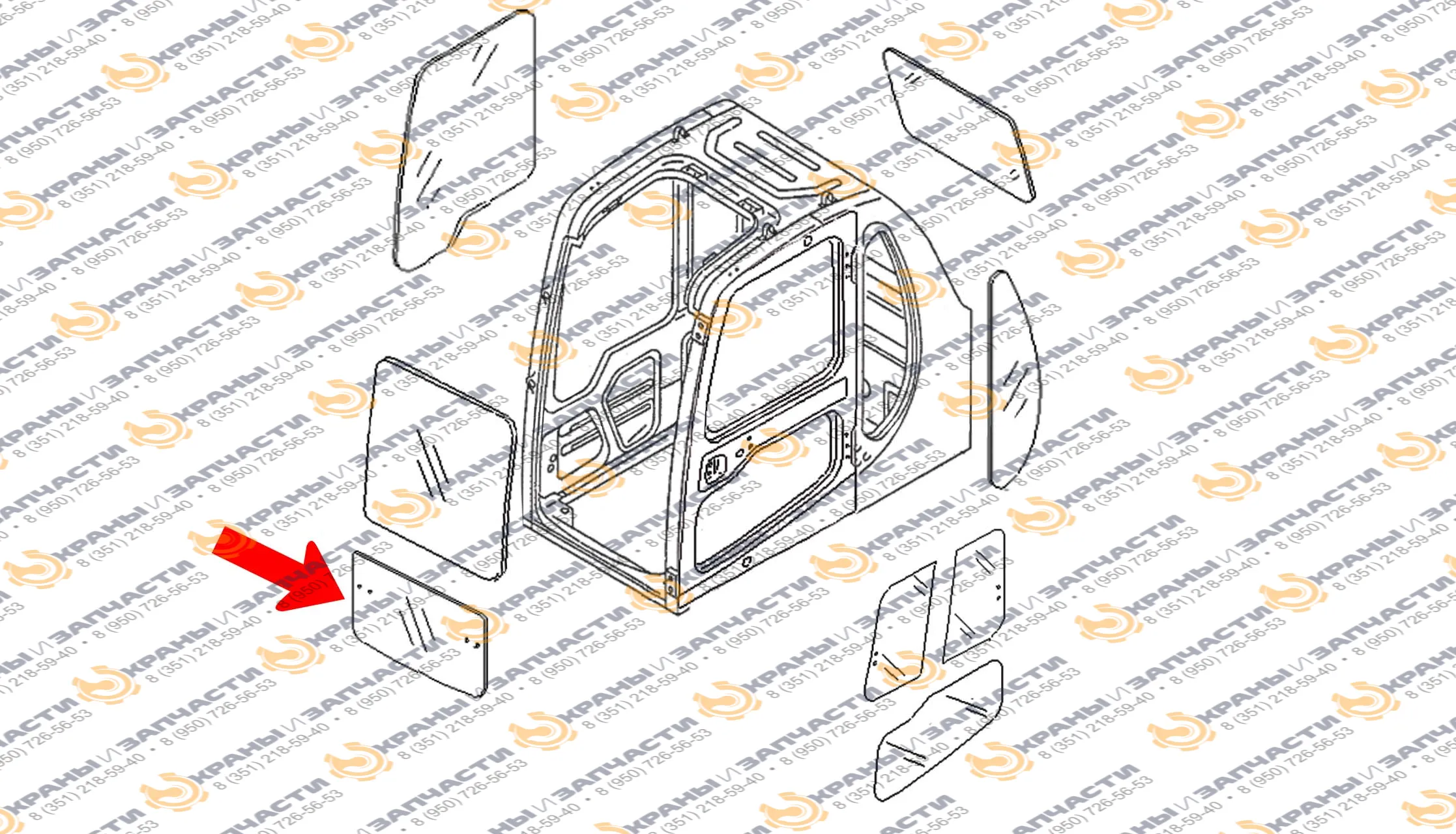 Стекло лобовое нижнее 20Y-54-36113 для Komatsu PC200-6, PC300-6, PC400-6 (20Y-54-36112)