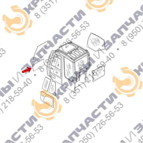 Cтекло лобовое нижнее 825х490 4457161 для экскаватора John Deere 75C, 80C, 135C RTS, 225 CLC RTS