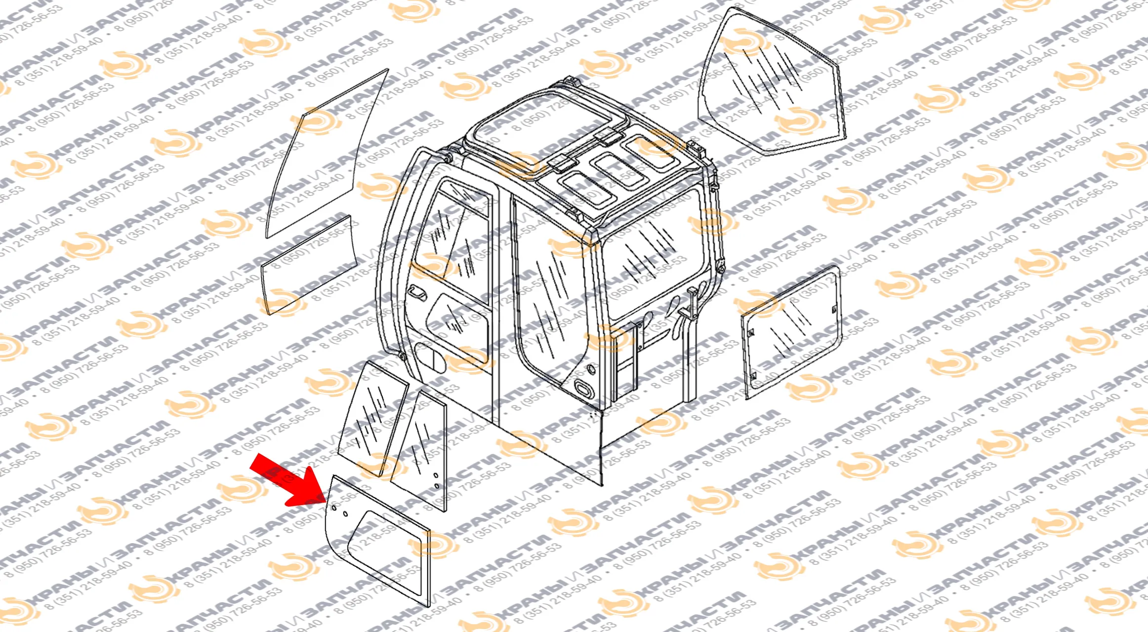 Cтекло двери нижнее для экскаватора John Deere 75C, 80C, 135C RTS, 225 CLC RTS