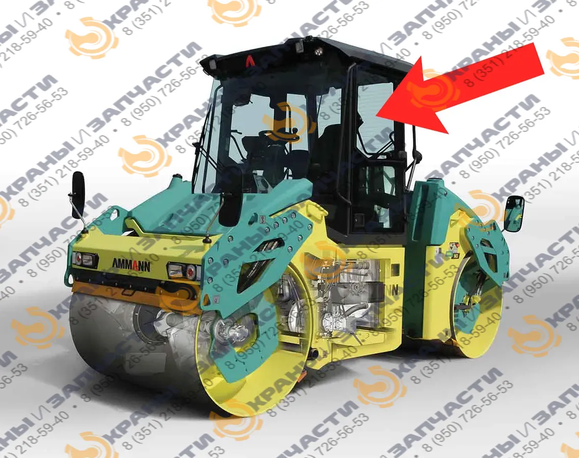 Стекло форточки левой высокой двери (закаленное) для катка Ammann ARX90